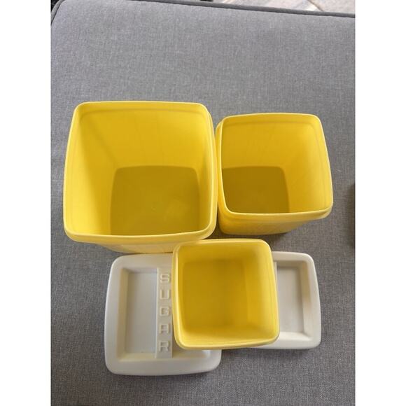 MCM Plastic Canister Set Mid Century Coffee Sugar Tea Yellow 3 Pc Nesting - Picture 5 of 9